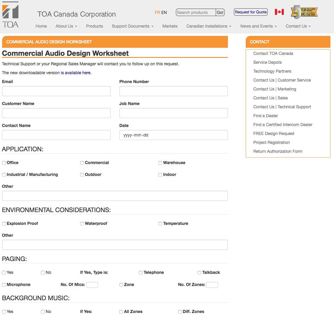 Commercial Audio Design Worksheet